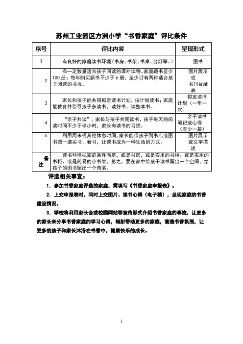 书香家庭申报条件及申报表
