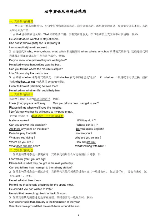 初中宾语从句精讲精练