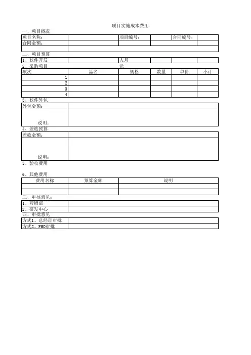 项目成本预算表