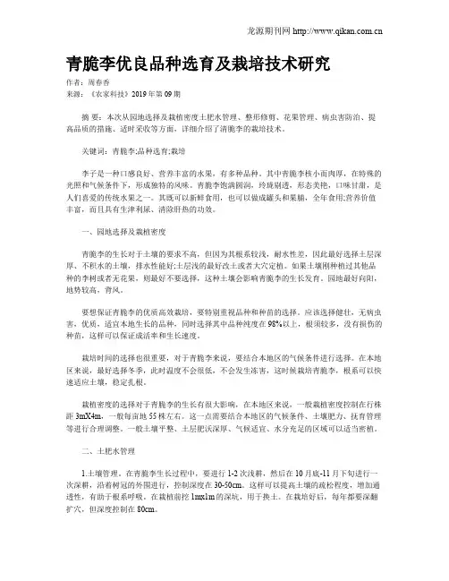 青脆李优良品种选育及栽培技术研究