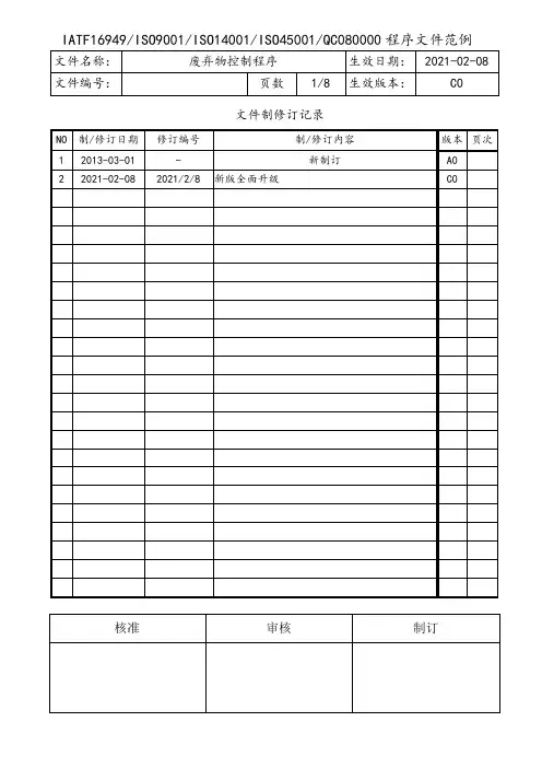 废弃物控制程序(含流程图)