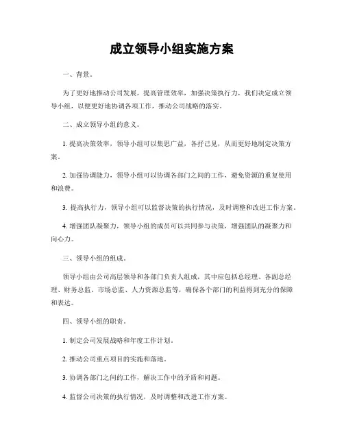 成立领导小组实施方案