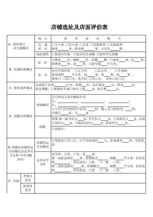 店铺选址及店面评估表分享
