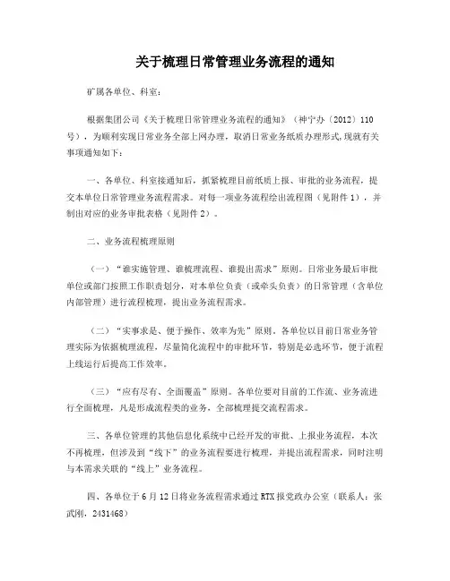 关于梳理日常管理业务流程的通知