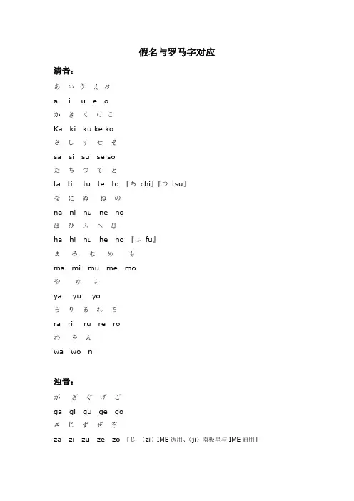 日文罗马字输入法对照