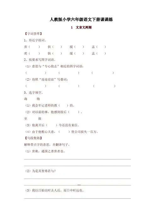 (精品)人教版小学六年级语文下册全册课课练