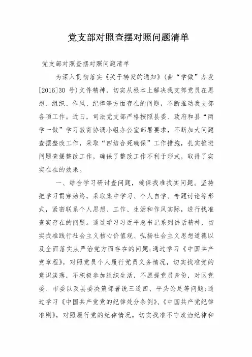 党支部对照查摆对照问题清单