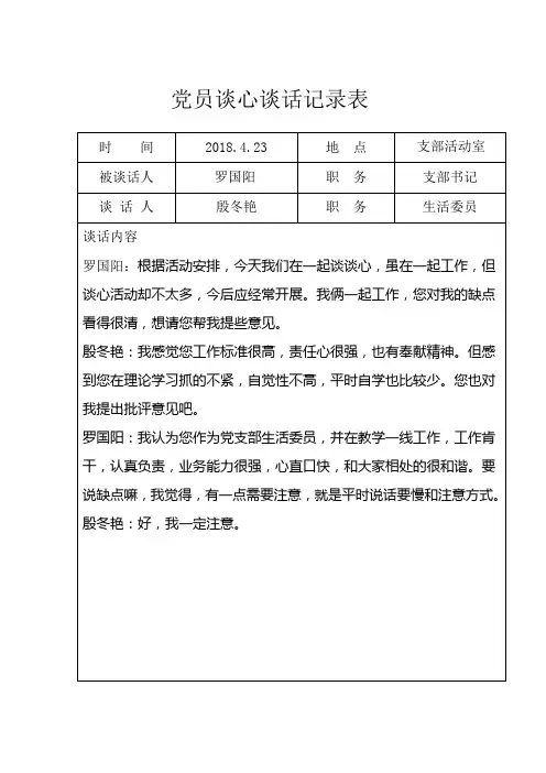 党员谈心谈话记录表