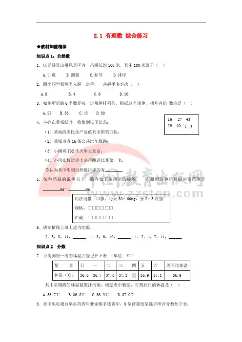 七年级数学上册 第二章 有理数 2.1《有理数》综合练习2 (新版)青岛版