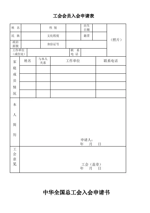 工会会员入会申请表