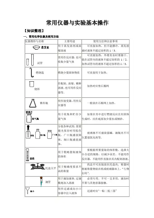 常用仪器与实验基本操作