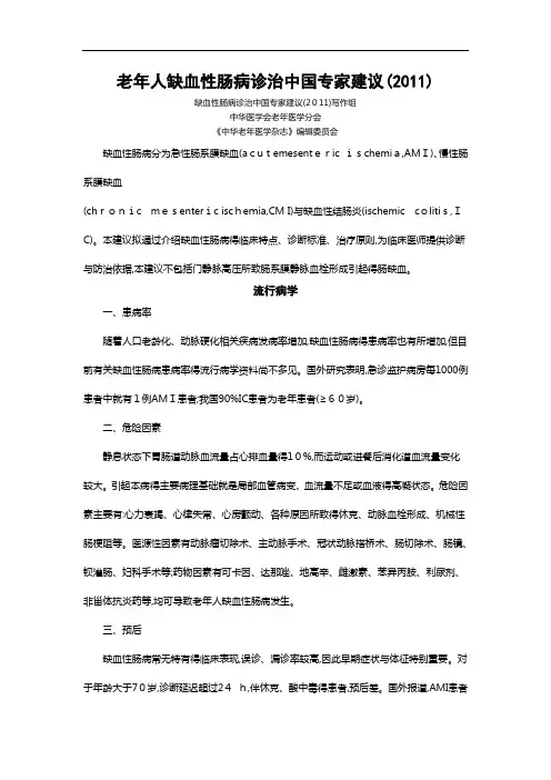老年人缺血性肠病诊治中国专家建议