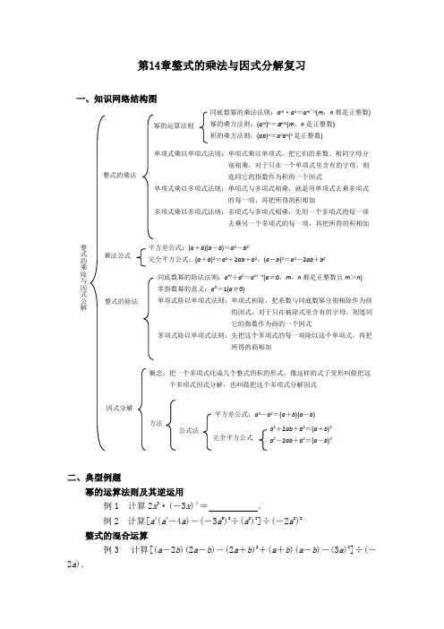 新人教版八年级数学第十四章整式乘法与因式分解复习