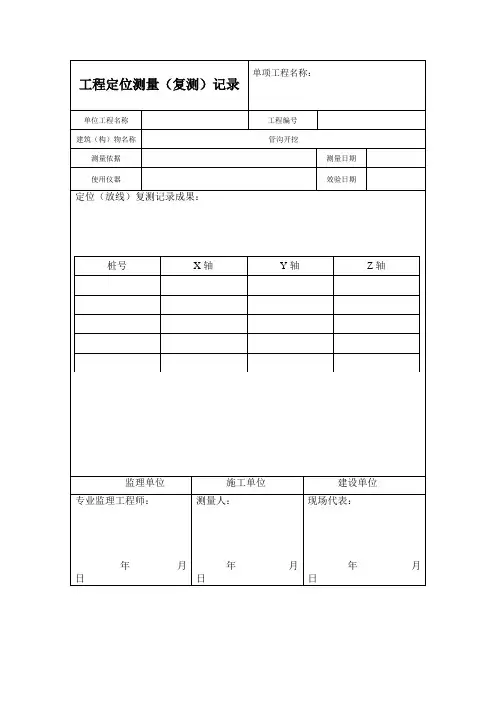 工程定位测量(复测)记录