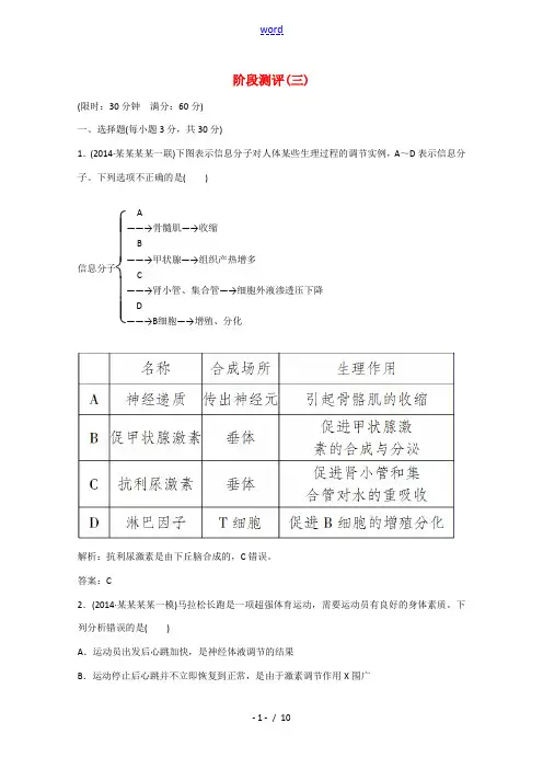 2015届高三生物二轮专题复习 阶段测评(三)