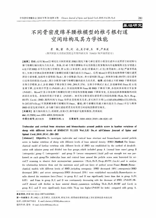 不同骨密度绵羊腰椎模型的椎弓根钉道空间结构及其力学性能