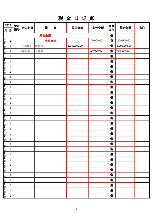 现金日记账-电子表格模板(带公式)