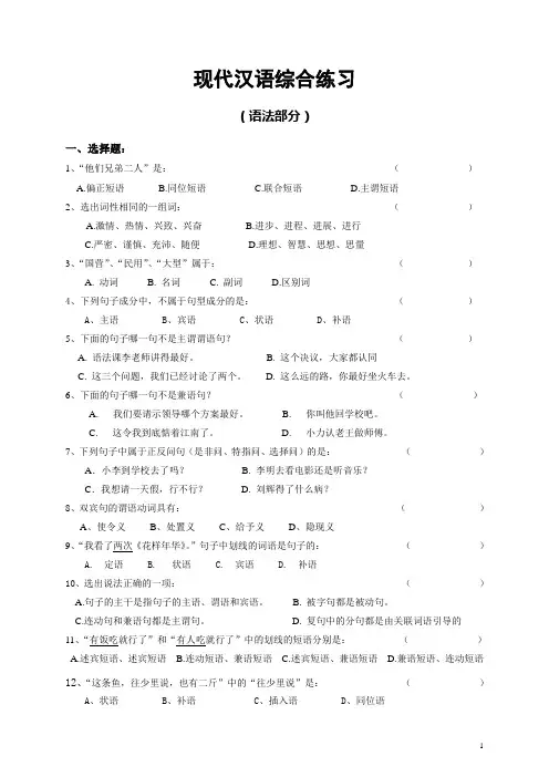 现代汉语综合练习2014(语法部分) (1)