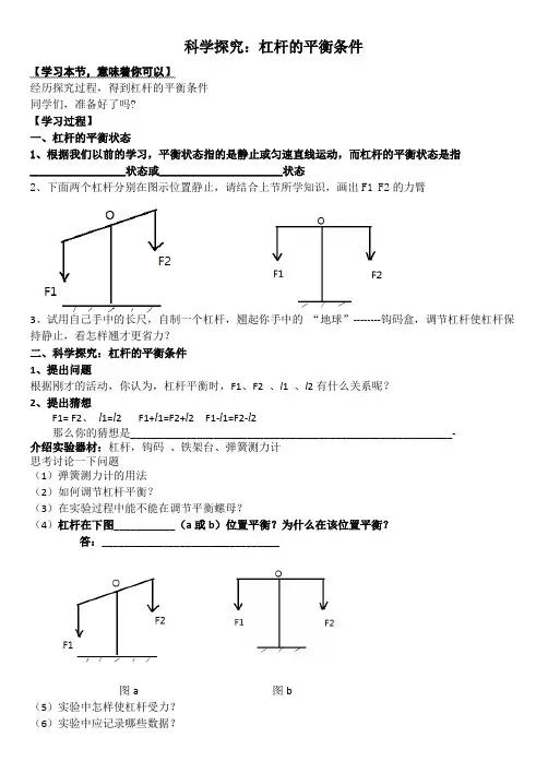 学案：科学探究：杠杆的平衡条件学案