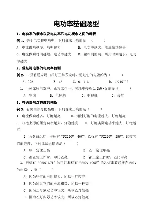2020苏科版九年级物理 中考复习专题电功率基础题型(无答案)