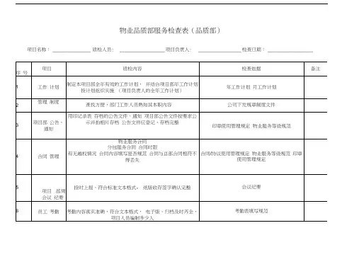 最新物业品质部服务检查表资料