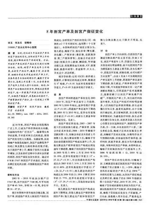 8年剖宫产率及剖宫产指征变化