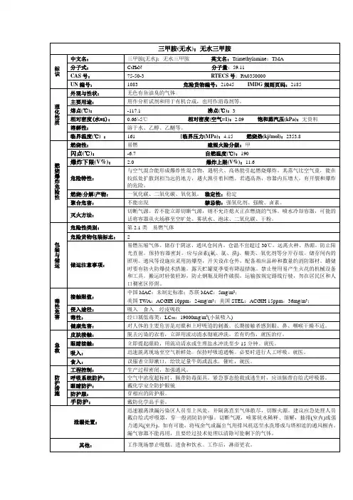 三甲胺(无水);无水三甲胺化学品安全技术说明书MSDS