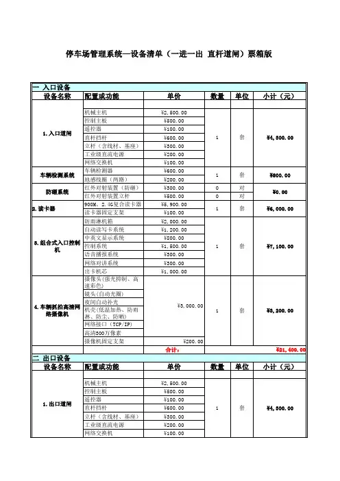 某停车场管理系统报价单