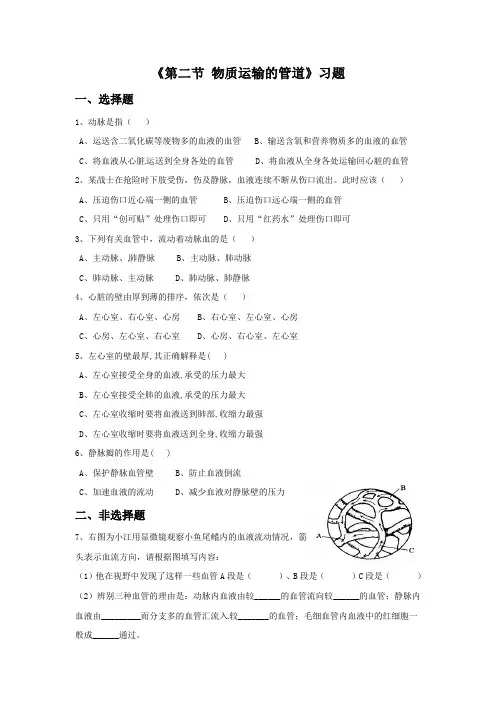 鲁科版生物七年级上册 第四单元第四章《第二节 物质运输的管道》习题