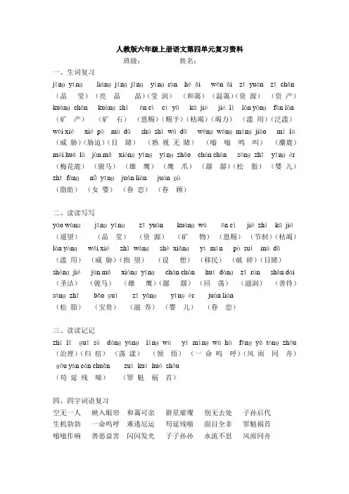 人教版六年级上册语文第四单元复习资料