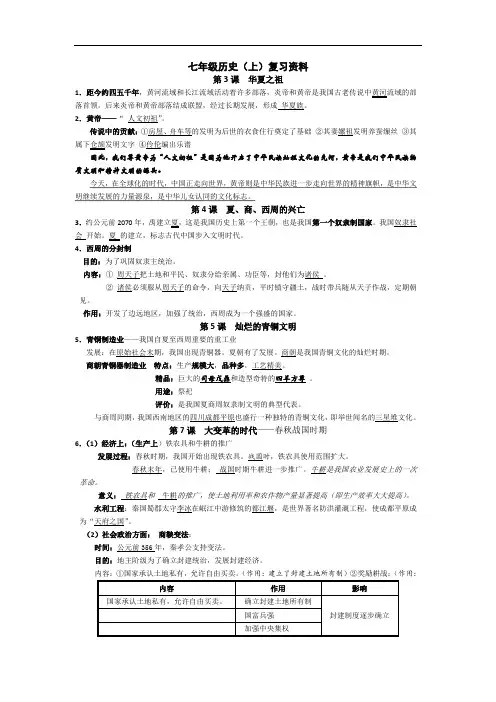 人教版历史社会七年级上册知识重点复习提纲