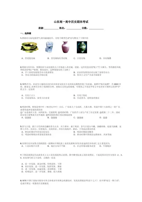 山东高一高中历史期末考试带答案解析
