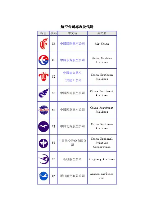 航空公司标志及代码