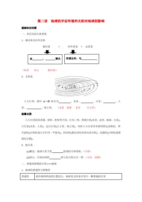 高考地理 第二讲 地球的宇宙环境和太阳对地球的影响