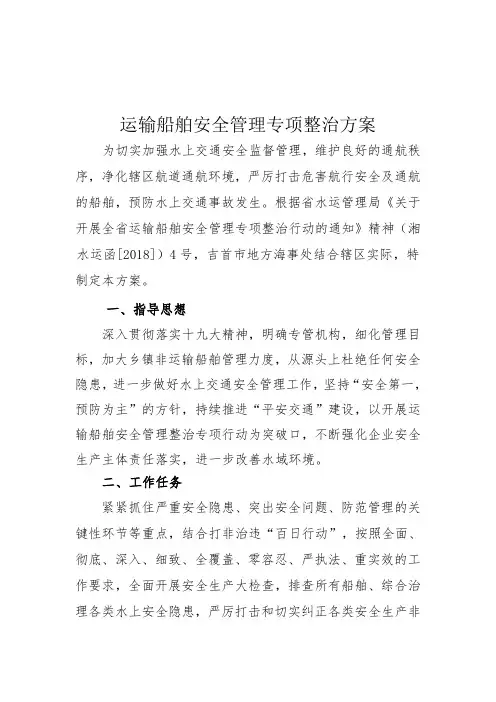 运输船舶安全管理专项整治方案