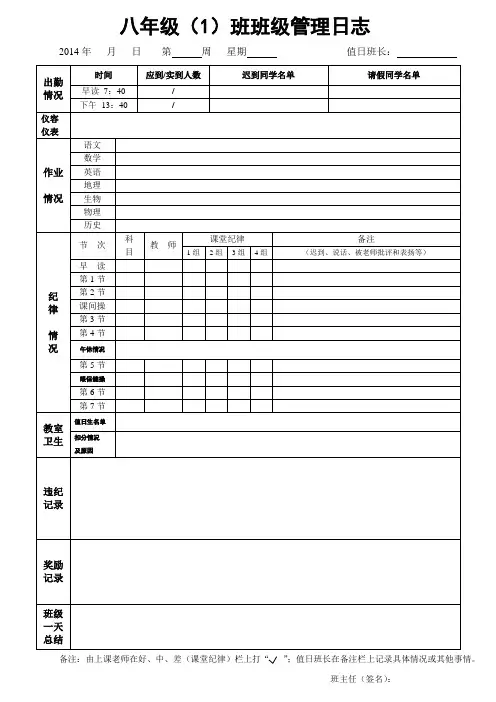 八年级(1)班班级管理日志