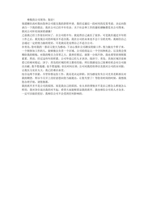 公司员工辞职报告(十)