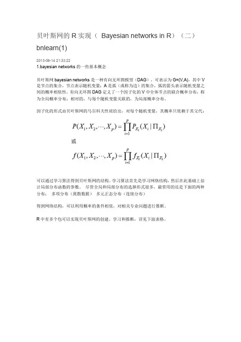 贝叶斯网的R实现( Bayesian networks in R)bnlearn