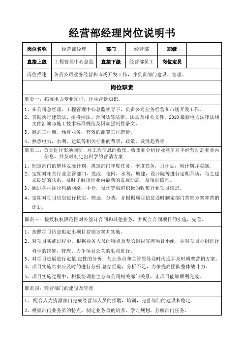 经营部经理岗位职责