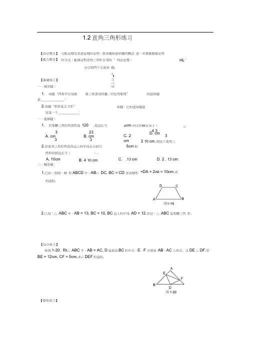 1.2直角三角形练习1【北师大版九年级数学上册】