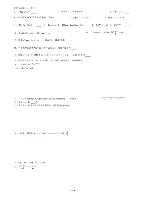 中考考点复习(整式)