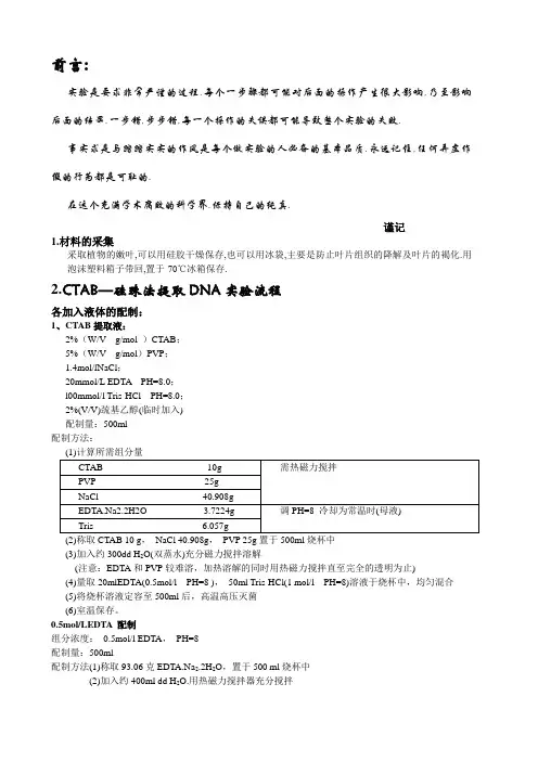 CTAB--硅珠法提取DNA实验操作