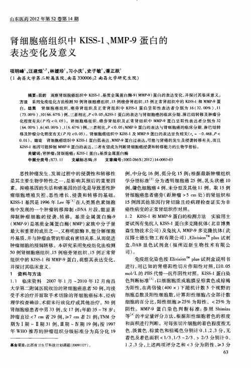 肾细胞癌组织中KISS-1、MMP-9蛋白的表达变化及意义