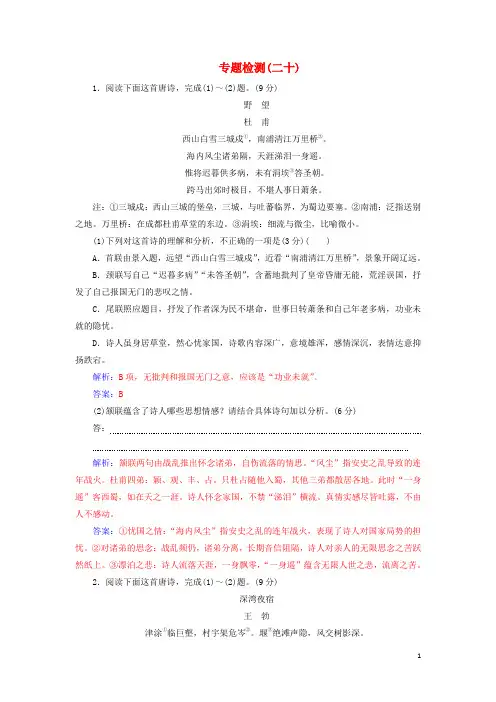 2019届高考语文一轮总复习专题检测二十含解析