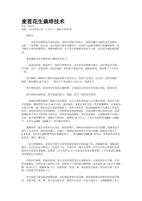 麦茬花生栽培技术
