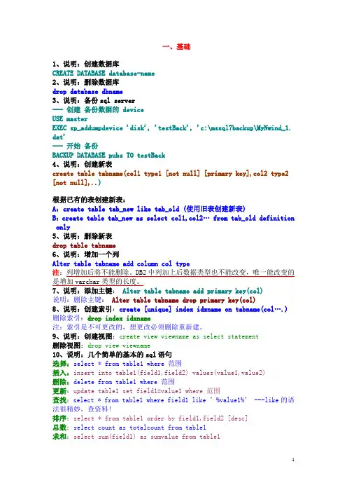 数据库_经典SQL语句大全