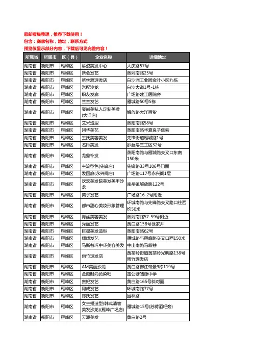 新版湖南省衡阳市雁峰区美容美发企业公司商家户名录单联系方式地址大全201家