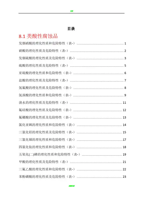 危险化学品特性表_第8类     腐蚀品