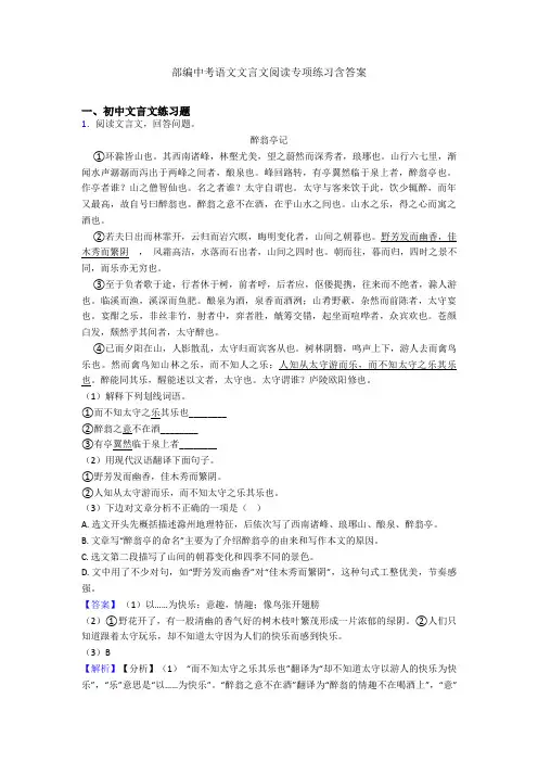 部编中考语文文言文阅读专项练习含答案