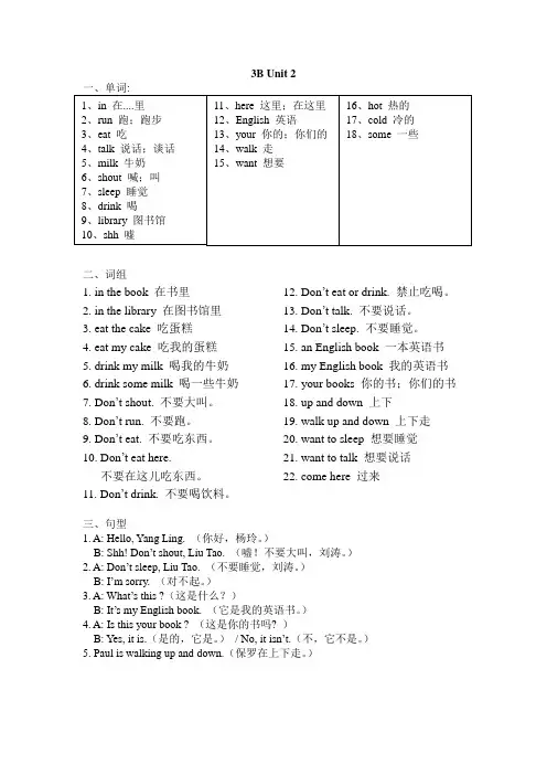 译林版英语3B第二单元知识点总结